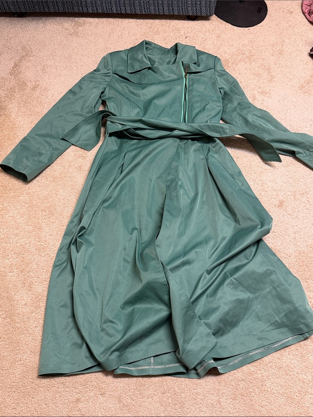 Green Women's Trench Dress with Belt